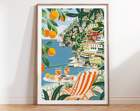 Amalfi Travel Poster, Italy Coast Home Decor