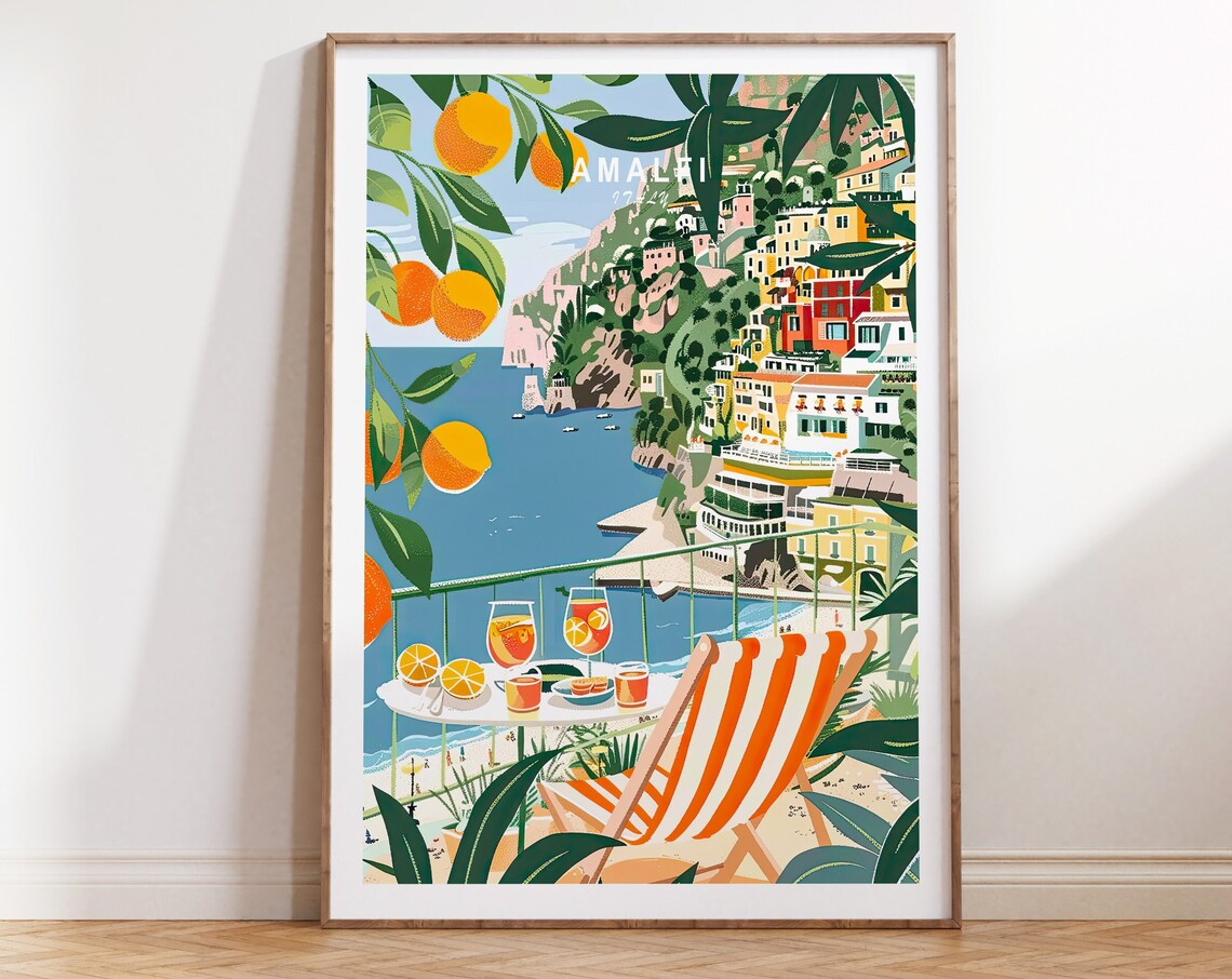 Amalfi Travel Poster, Italy Coast Home Decor