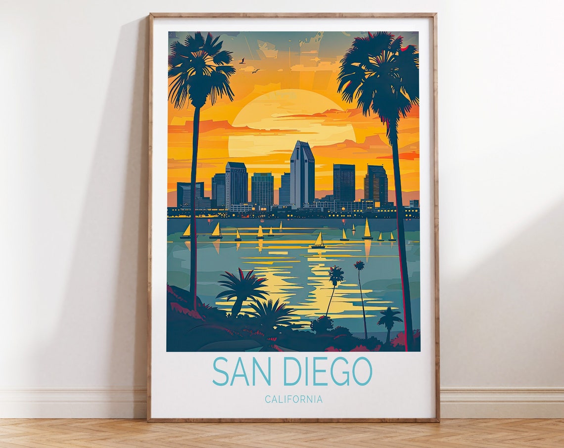 San Diego California Poster California Travel Wall Art San Diego Sunset Poster Usa Custom Travel Poster Personalised Gifts
