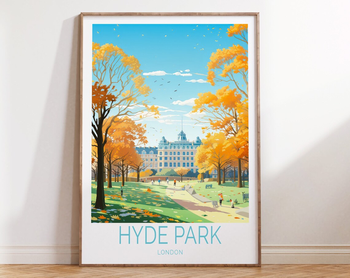 Hyde Park London Autumn Garden Fall Leaves Vintage Travel Poster