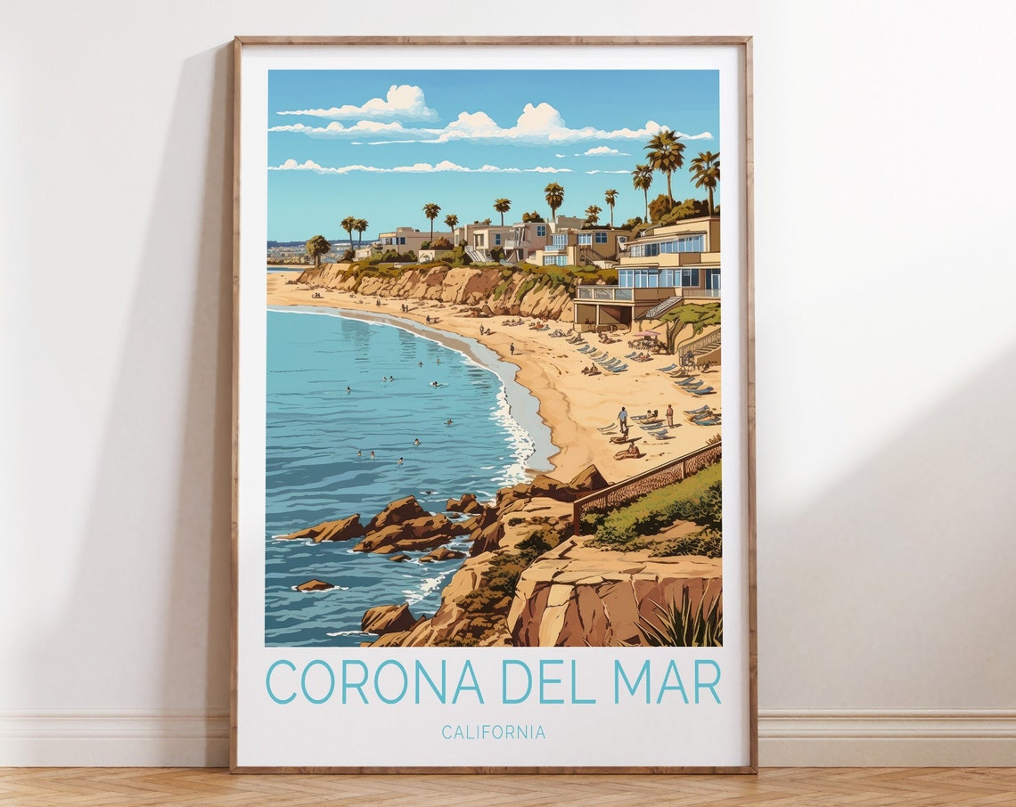Corona Del Mar Newport Beach California Travel Poster California Coastal Wall Art Newport Beach Travel Wall Art