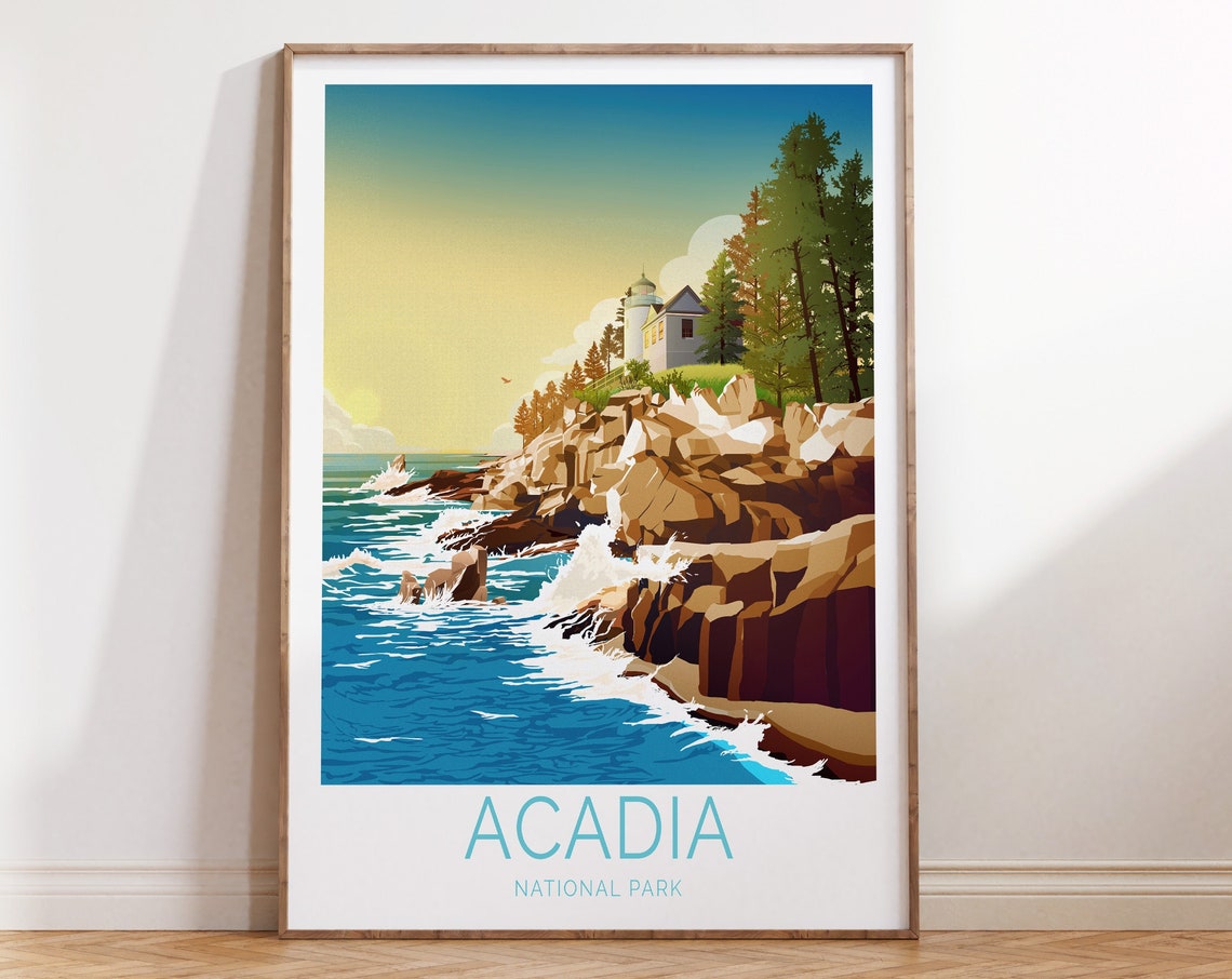 Acadia National Park Lighthouse Rocky Coast Travel Home Decor Poster