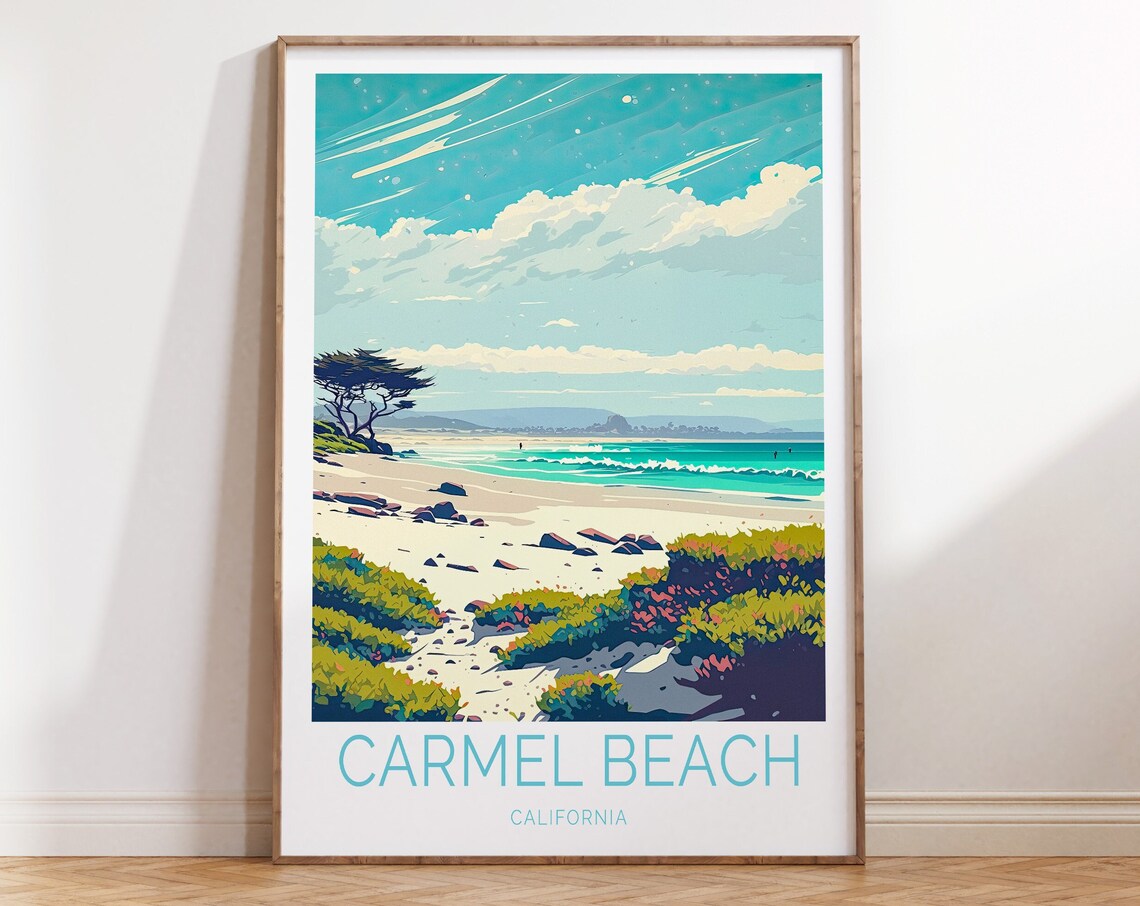 Carmel Beach California Travel Poster, Coastal View