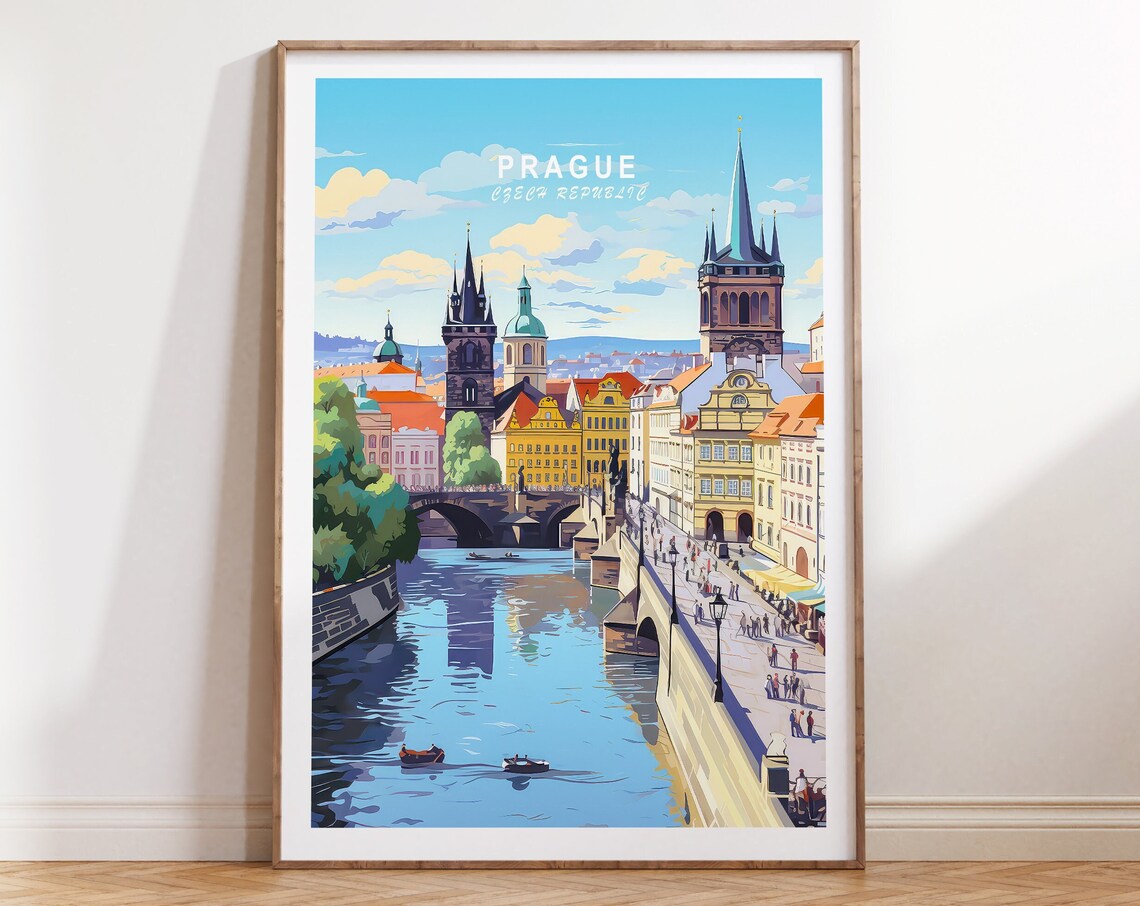Prague Czech Republic Colorful Charles Bridge Old Town Travel Poster