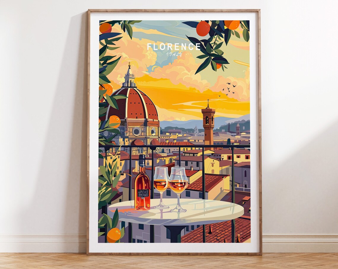 Florence Italy Travel Poster, Italy Sunset Poster