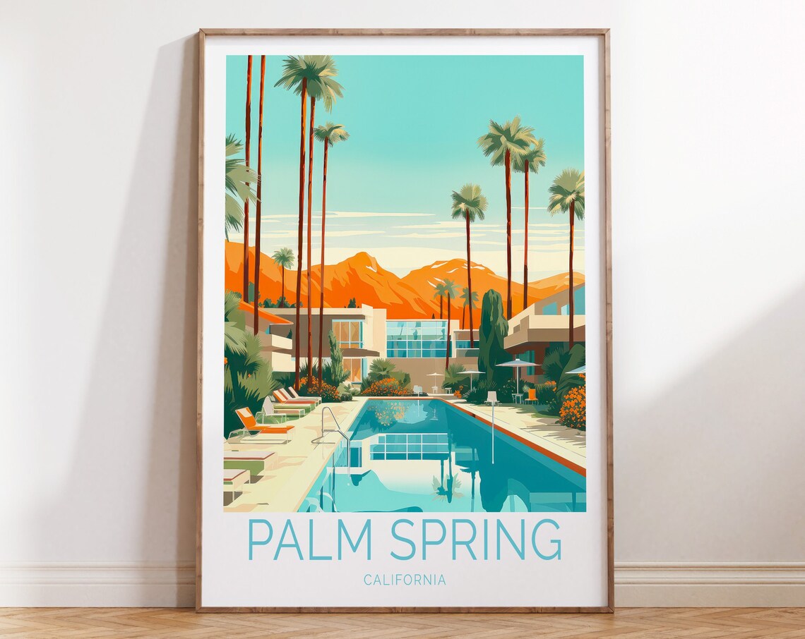 Palm Spring California Retro Resort Pool Travel Home Decor Poster