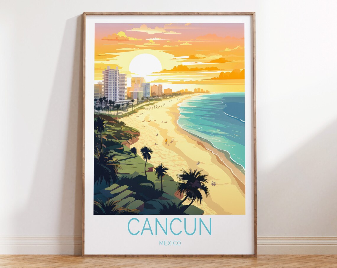 Cancun Coastal Travel Poster, Mexico Travel Poster