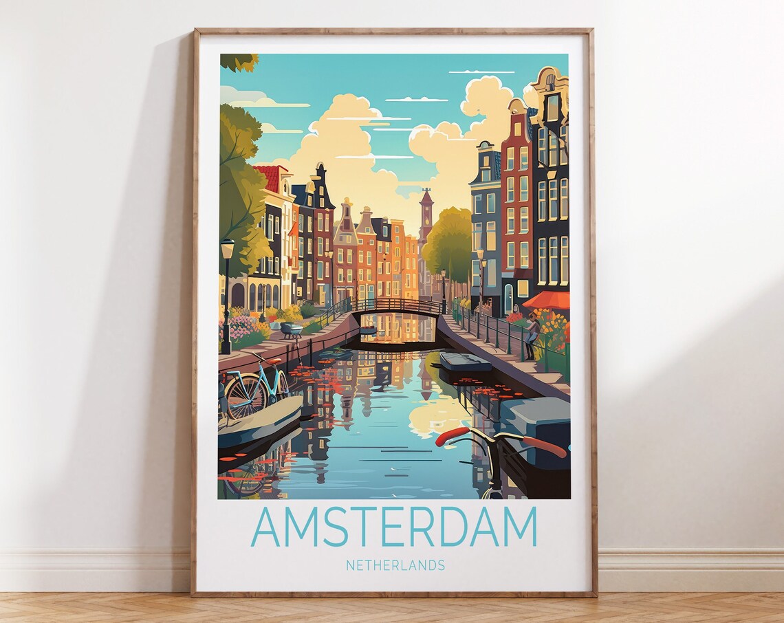 Amsterdam Travel Poster, Netherlands Travel Art