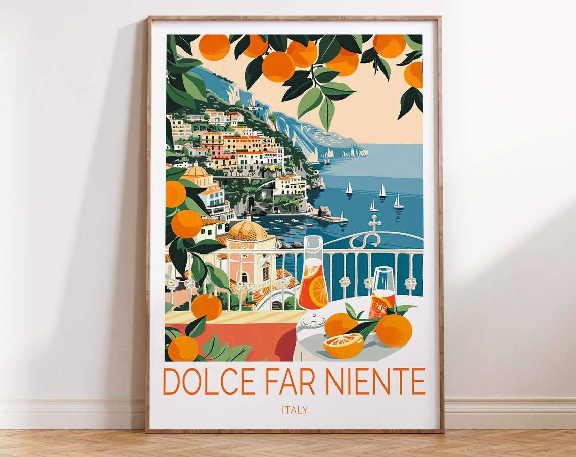 Dolce Far Niente Italy Travel Poster, Retro Travel Poster