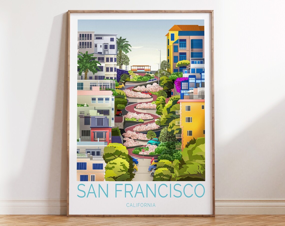 San Francisco Travel Poster, Lombard Street Travel Art