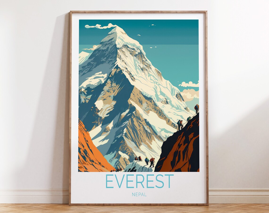 Mount Everest Travel Poster, Nepal Hiking Wall Art