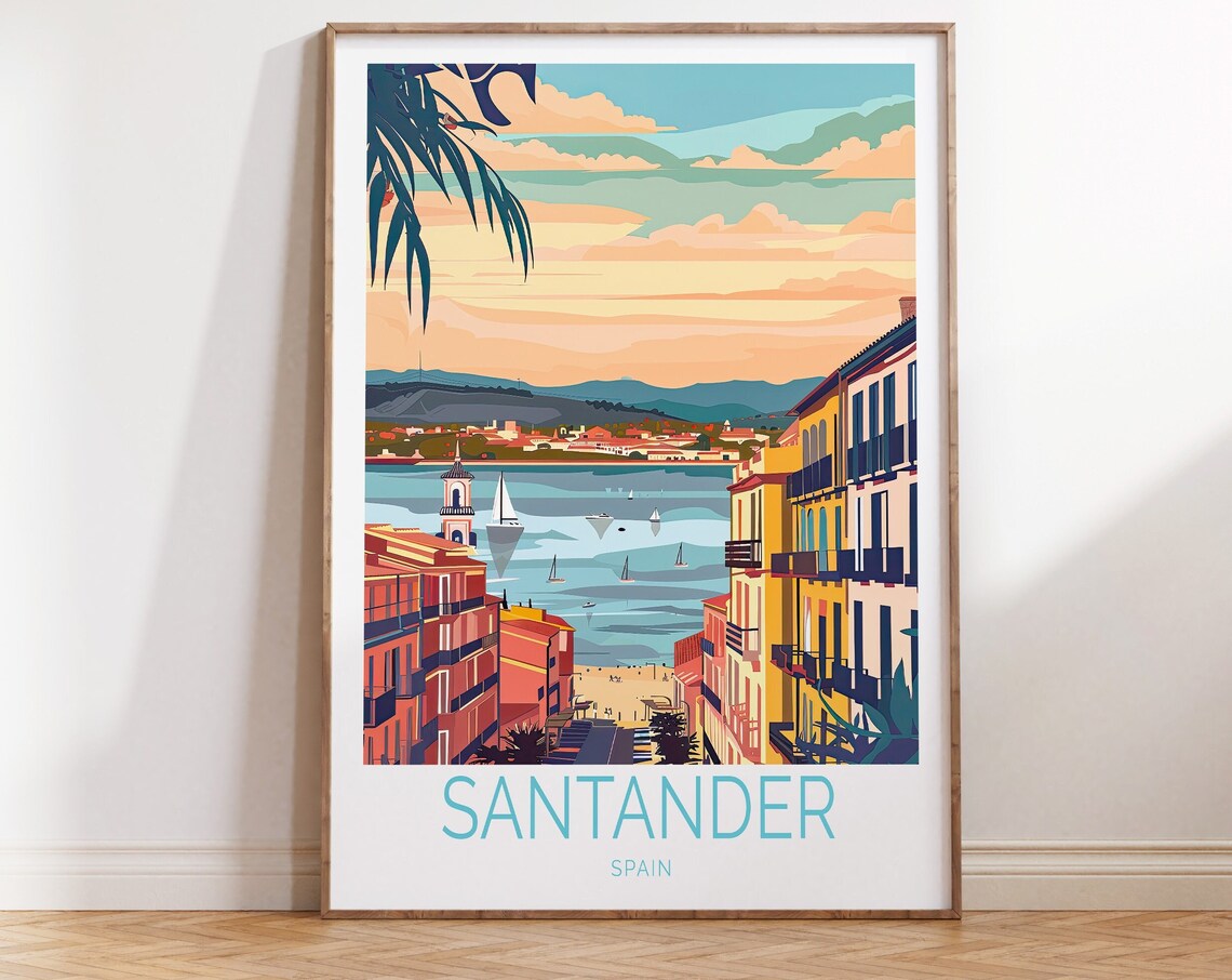 Santander Spain Travel Poster, Coastal Wall Art