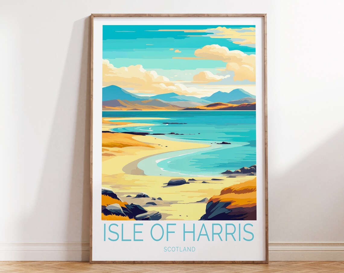 Isle of Harris Scotland Golden Beach Turquoise Bay Travel Poster