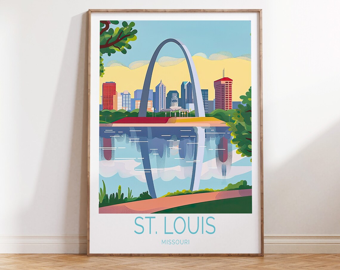 St. Louis Missouri Gateway Arch Riverfront Vintage Travel Poster