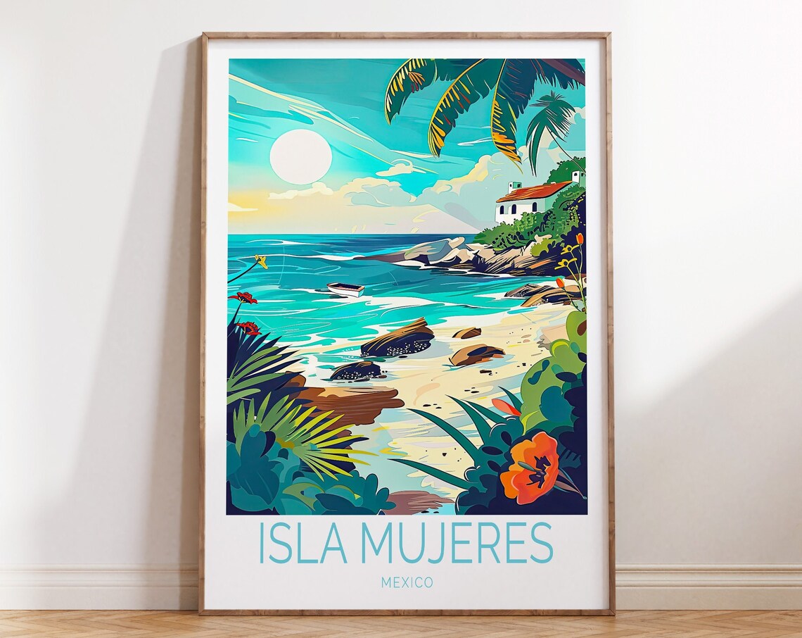 Isla Mujeres Mexico Tropical Beach Cove Paradise Travel Poster