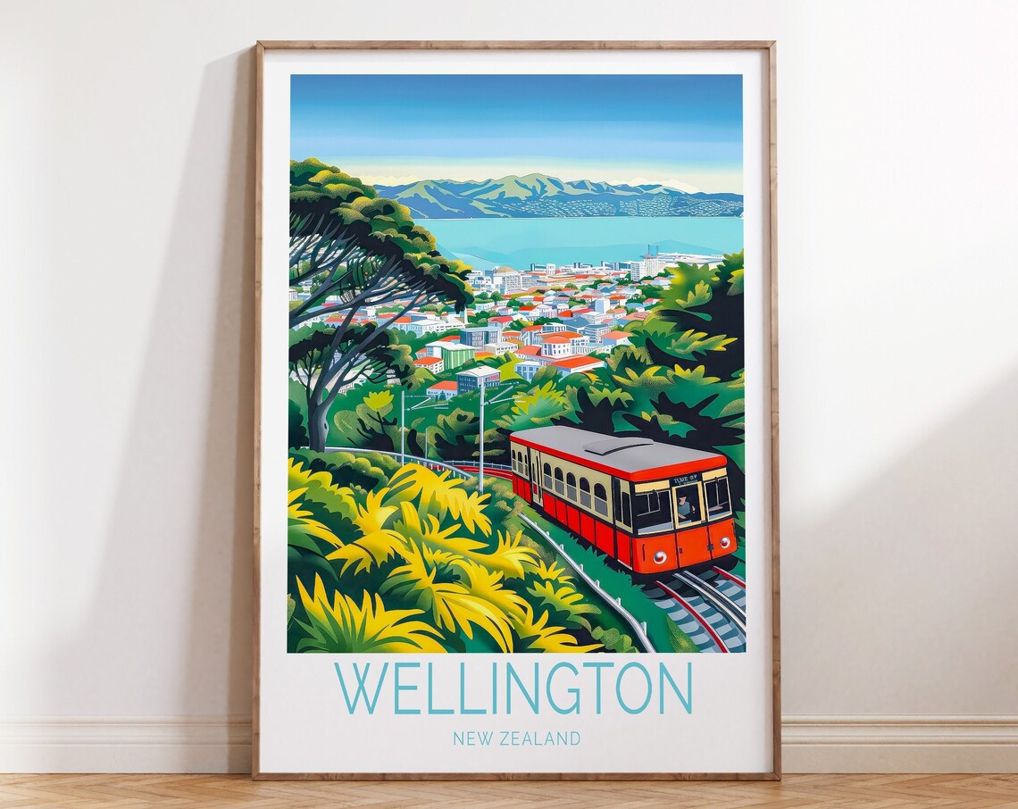 Wellington New Zealand Cable Car Harbor Overlook City View Poster