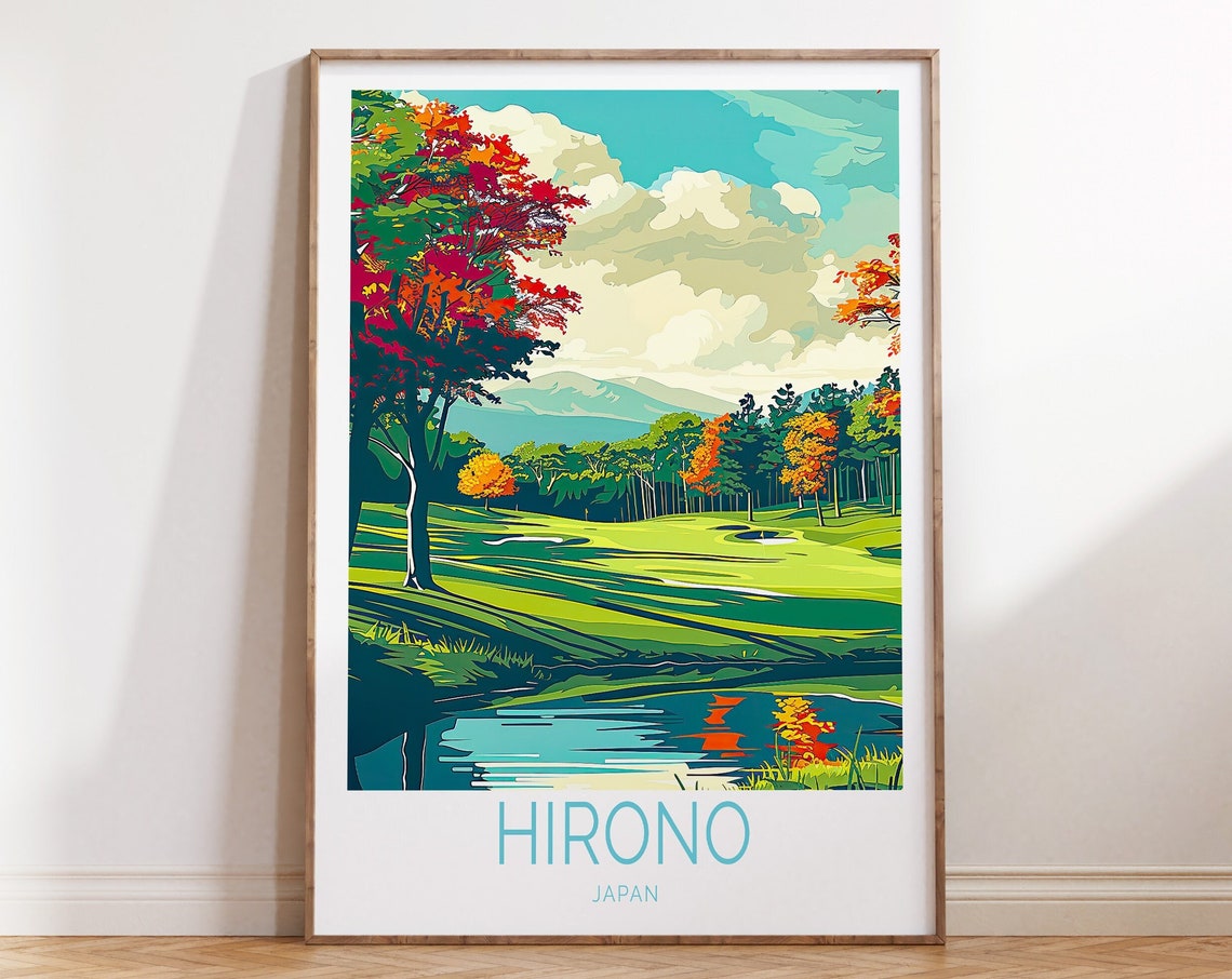 Hirono Japan Autumn Golf Course Red Fall Foliage Travel Poster