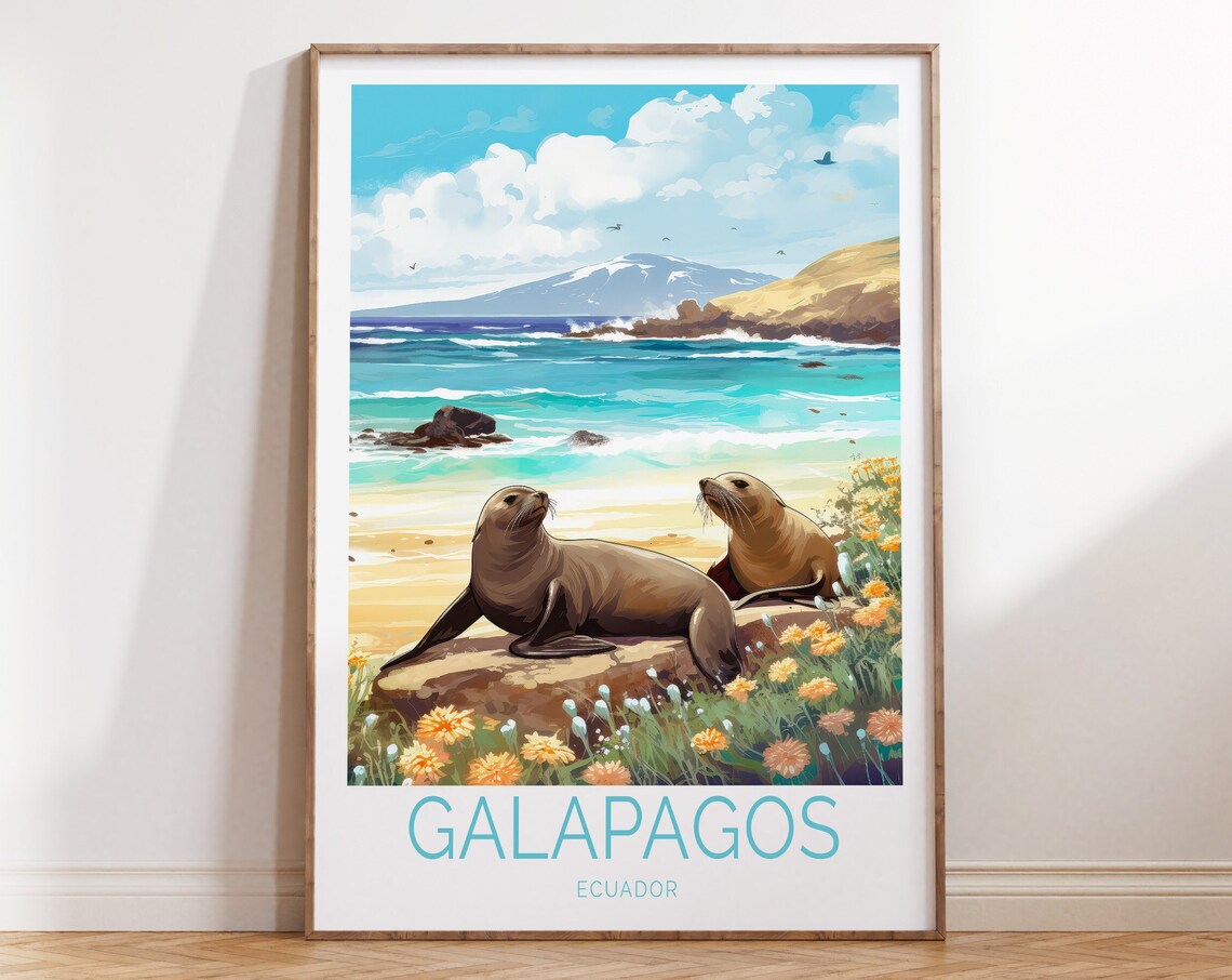 Galapagos Islands Travel Poster, Ecuador Park Art Print