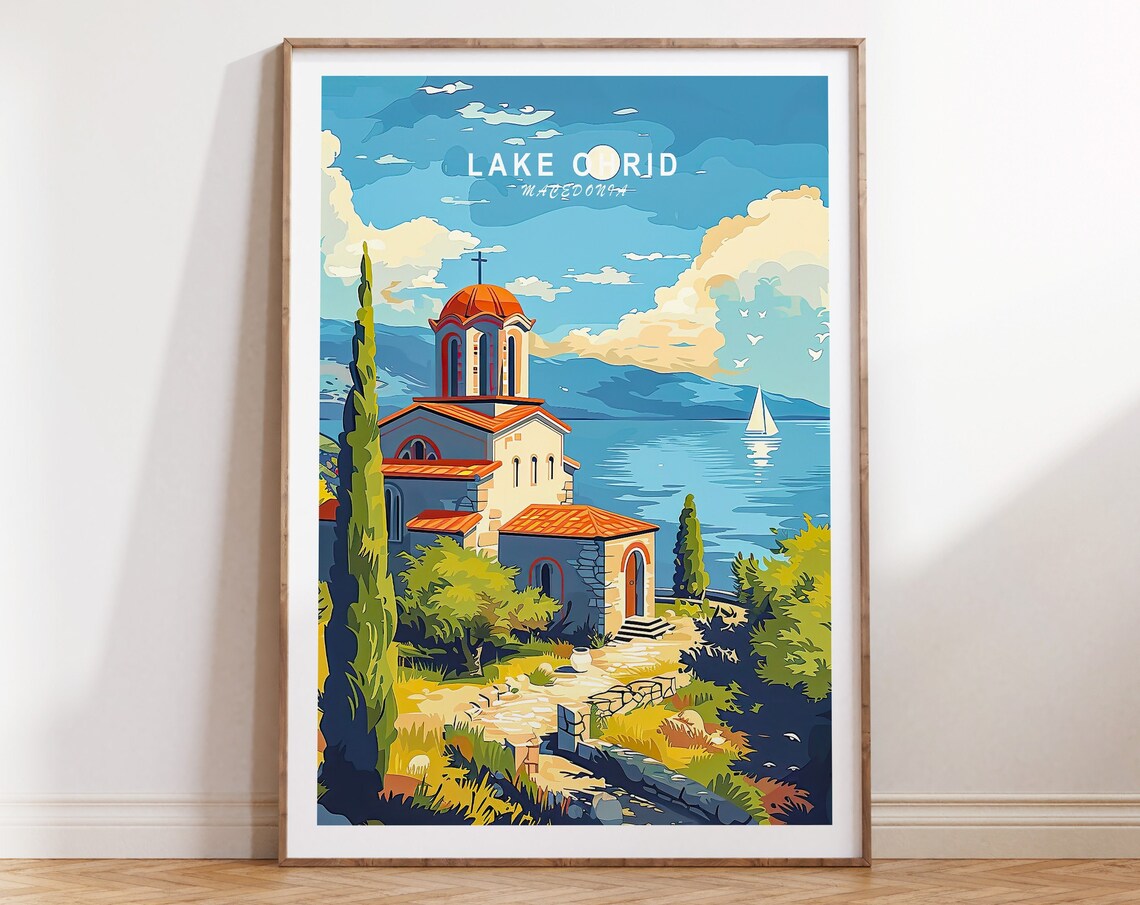 Lake Ohrid Macedonia Church By The Lake Vintage Travel Poster