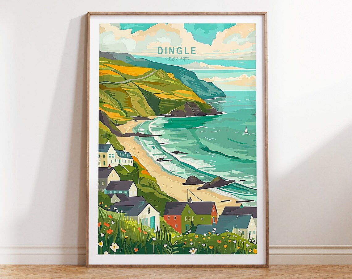 Dingle Ireland Coastal Village And Beach Vintage Travel Poster