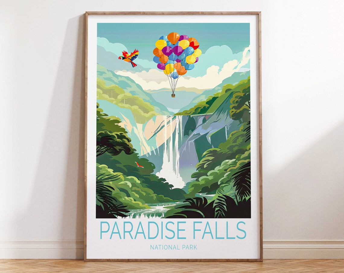 Paradise Falls National Park Travel Poster, Movie Art Print