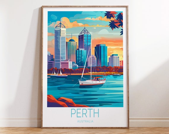 Perth Travel Poster Australia City Wall Art Coast Print Home Decor Birthday Present Personalised Gifts