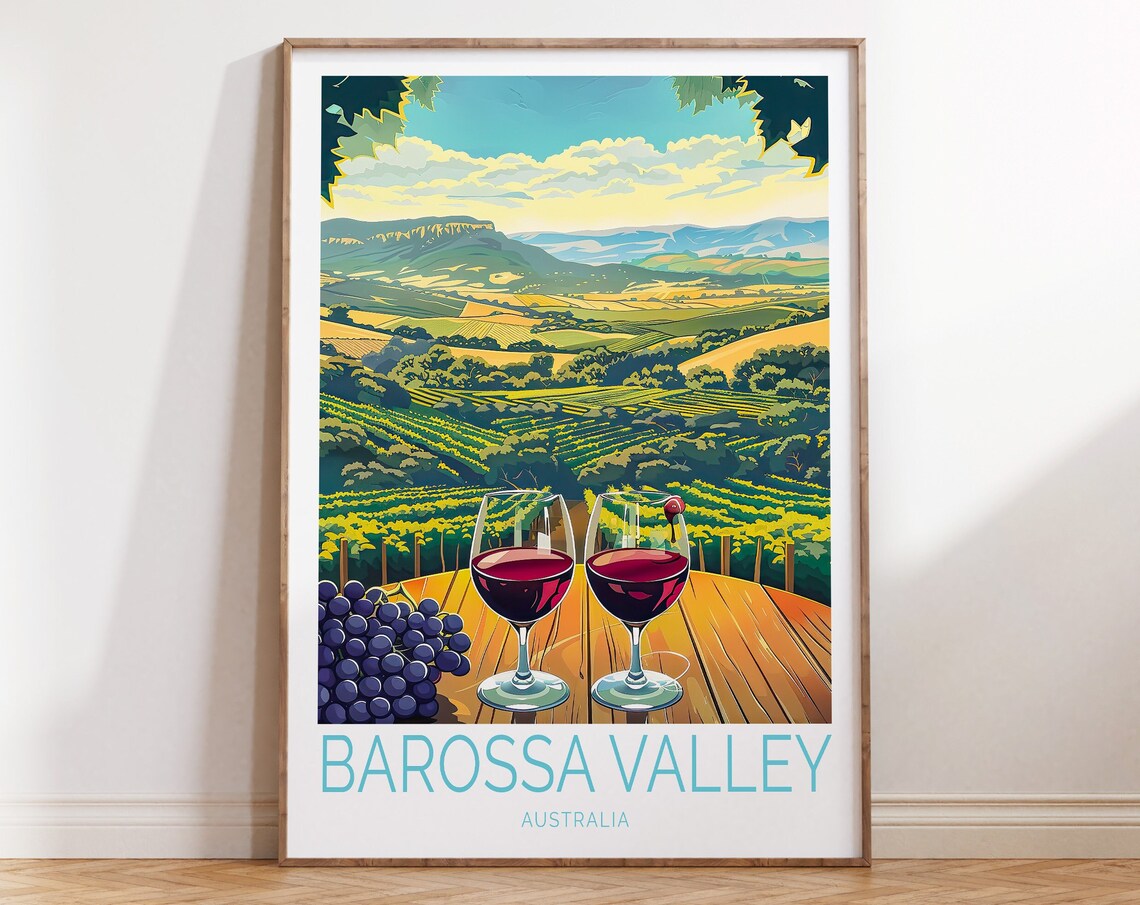 Barossa Valley Australia Vineyard Wine Glasses Travel Poster