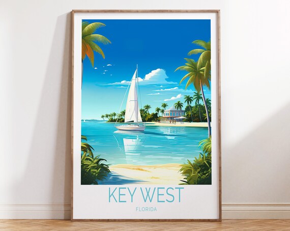 Key West Florida Sailboat Beach And Palms Travel Poster Text Bottom