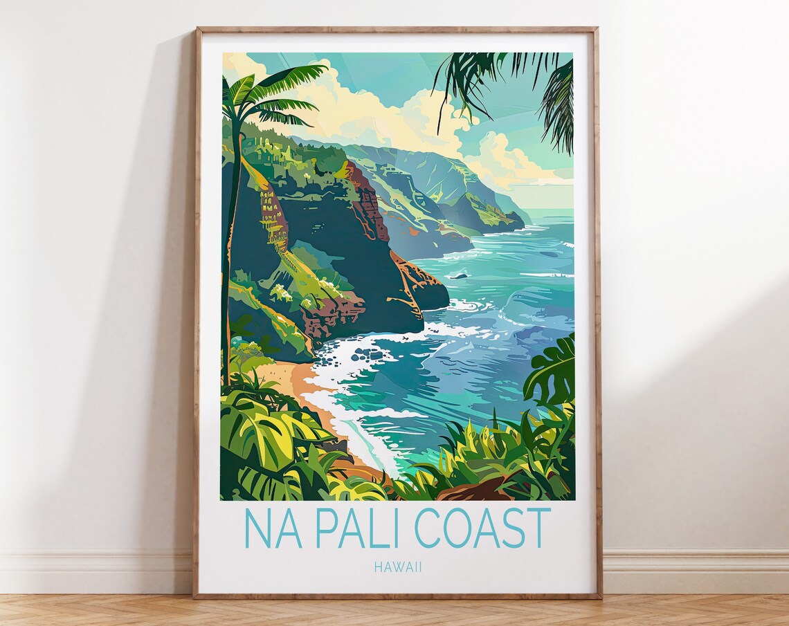Na Pali Coast Hawaii Cliffs Ocean Retro Vintage Travel Poster