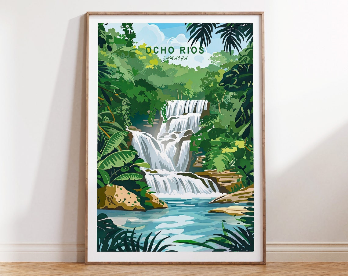 Ocho Rios Jamaica Waterfall in Lush Tropical Rainforest Poster