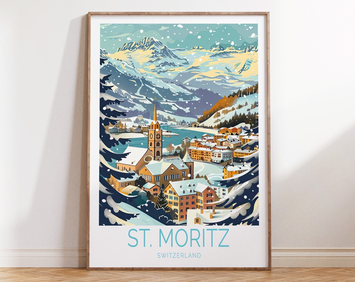 St. Moritz Switzerland Travel Poster, Ski Resort