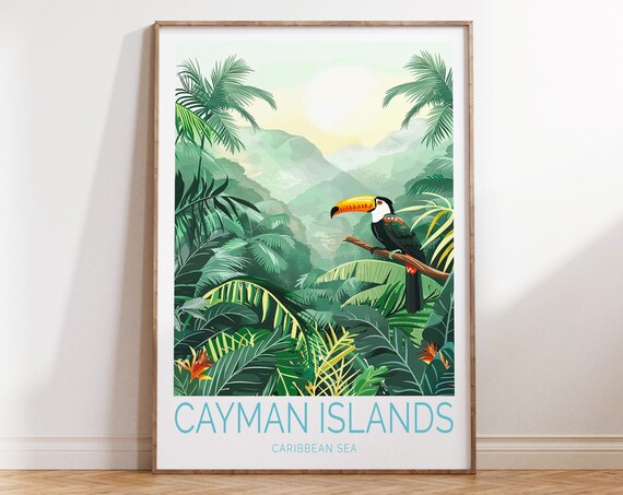 Cayman Islands Caribbean Toucan Jungle Tropical Paradise Travel Poster