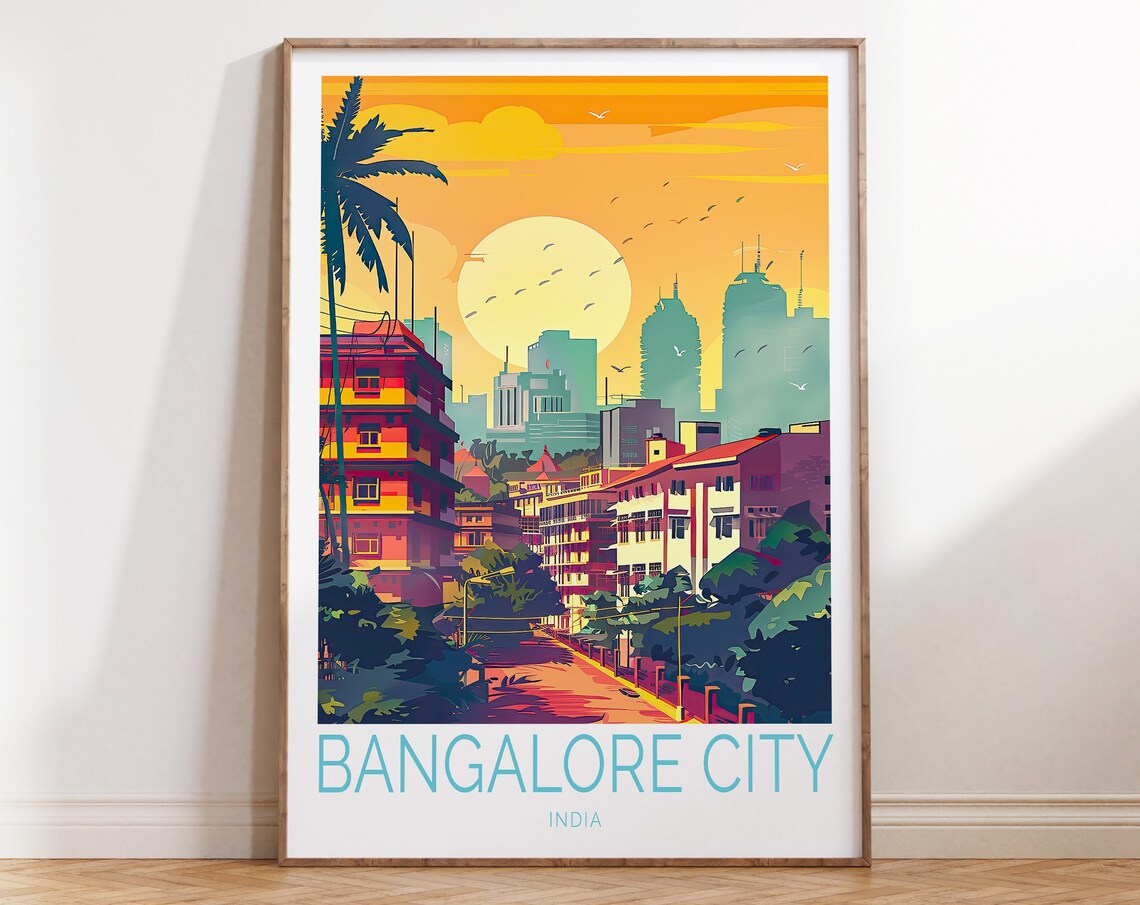 Bangalore City India Sunset Skyline Street Scene Travel Poster