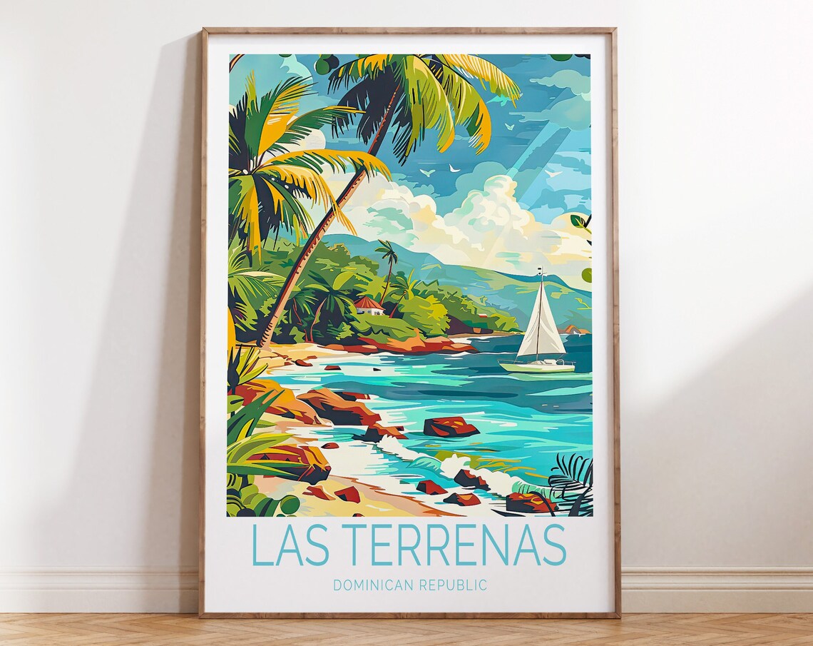 Las Terrenas Dominican Republic Palm Beach Sailboat Travel Poster