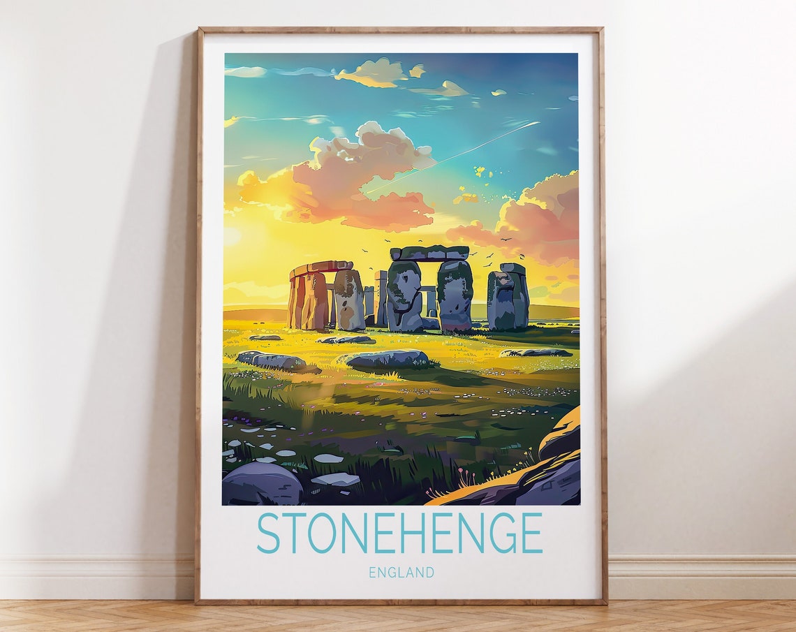 Stonehenge England Megaliths Golden Field Daytime Travel Poster