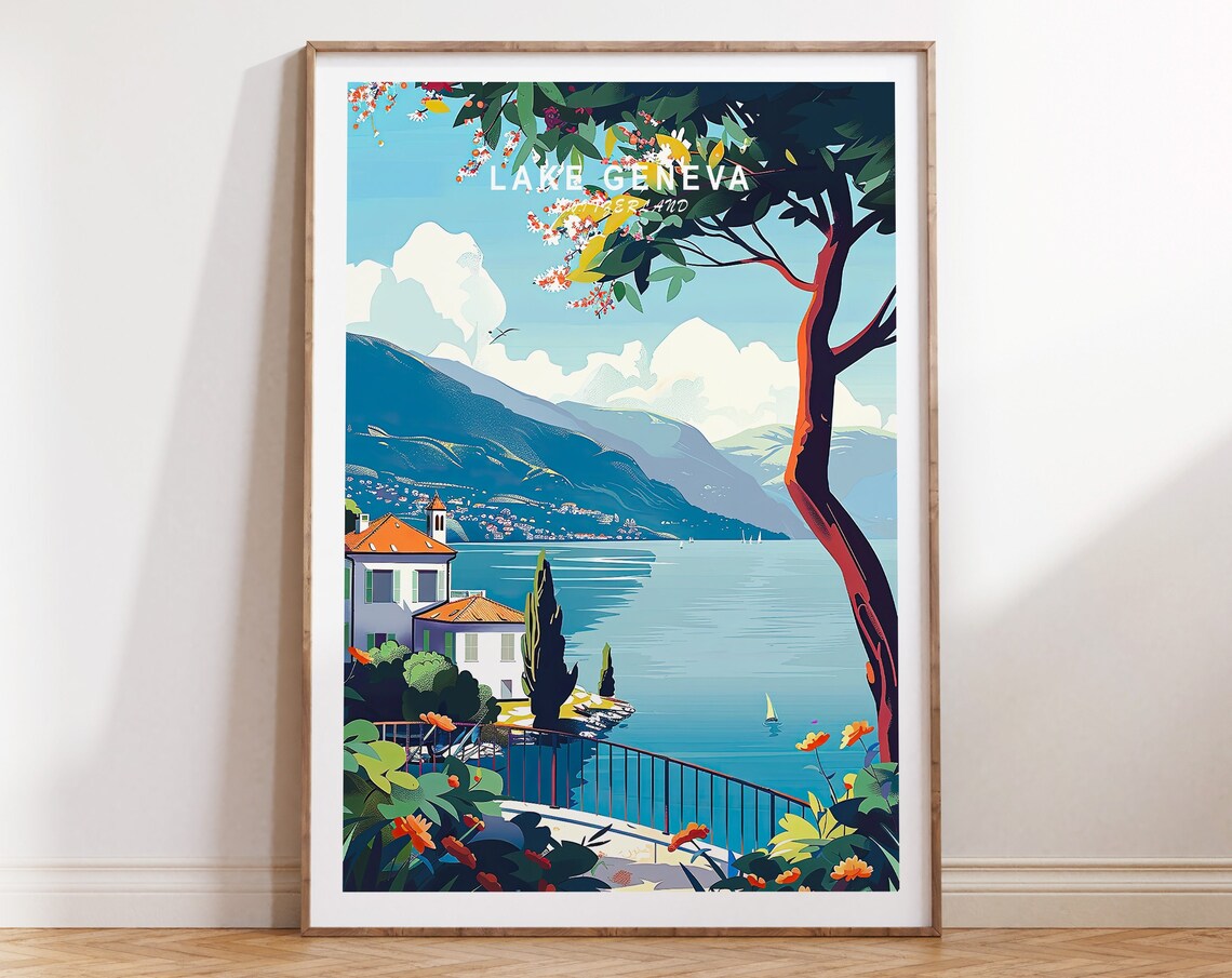 Lake Geneva Switzerland Lakeside Villa Flower Garden Terrace Poster