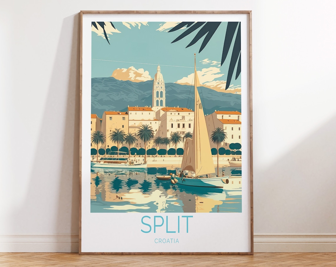 Split Croatia Coastal Travel Poster, Dubrovnik Travel Art