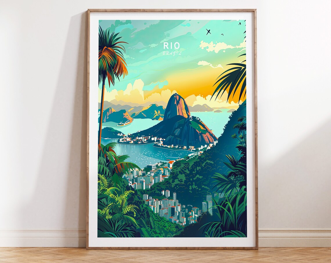 Rio Brazil Travel Poster, Brazil Coast Wall Decor