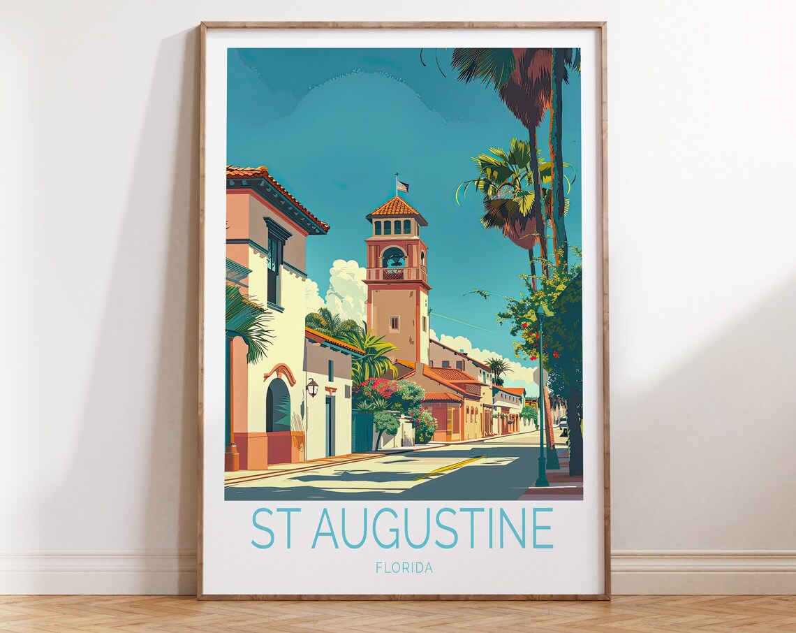 St. Augustine Florida Historic Street Bell Tower Vintage Travel Poster