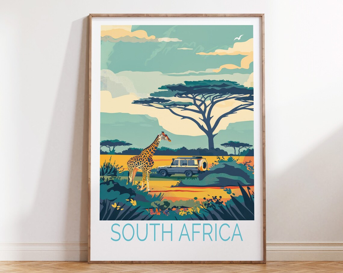 South Africa Travel Poster, National Park Safari Print