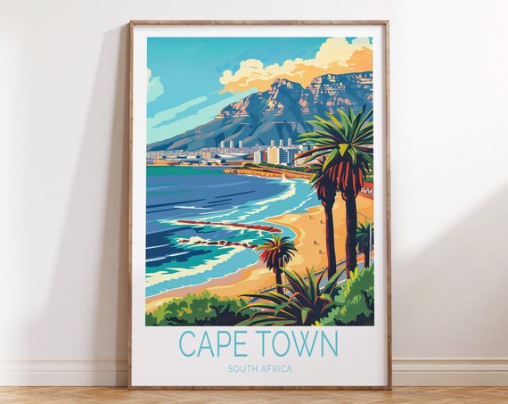 Cape Town South Africa Travel Poster South Africa Wall Art Cape Town Beach Poster Home Decor Birthday Wedding Gift