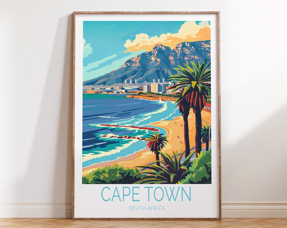 Cape Town South Africa Table Mountain Palm Beach Travel Poster