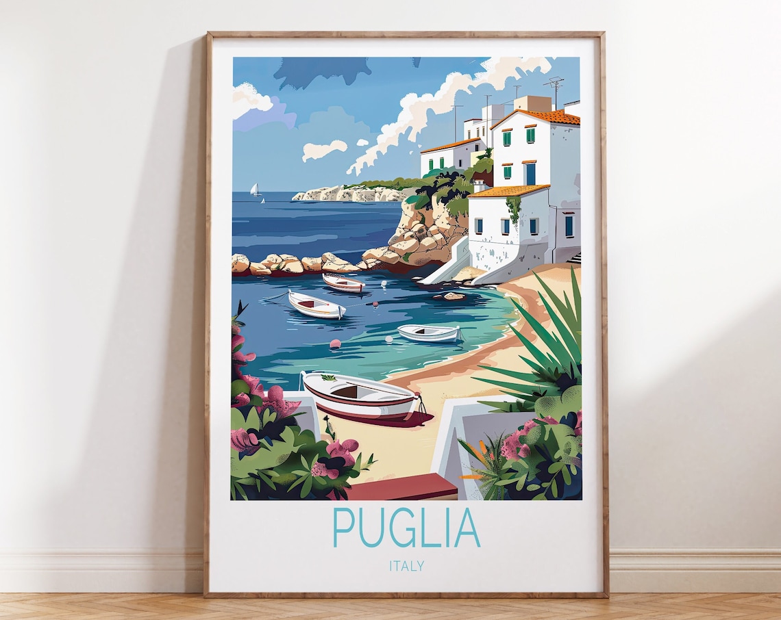 Puglia Italy Travel Print Italy Poster Vintage Italy Wall Art Puglia Coastal Poster Birthday Present Wedding Gifts