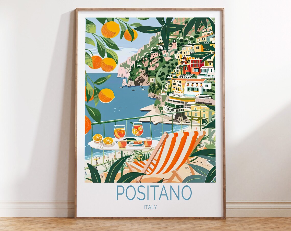 Positano Italy Travel Poster, Italian Travel Art Print