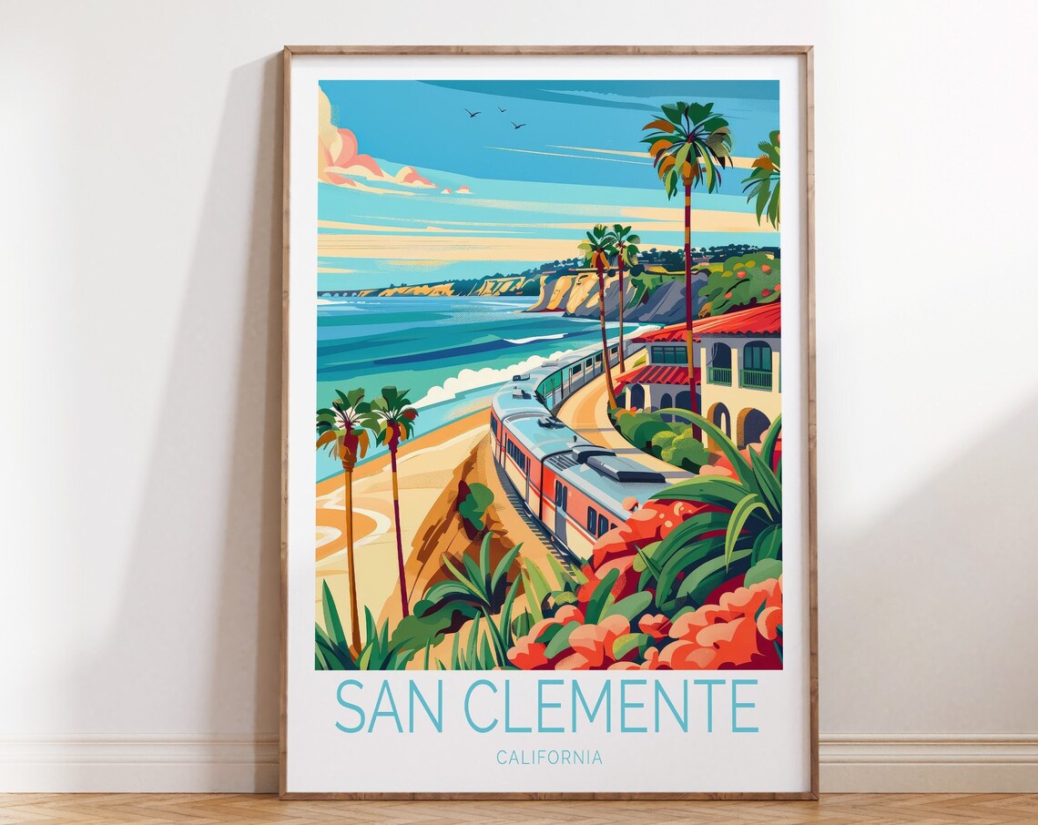 San Clemente Travel Poster, California Beach Art Print