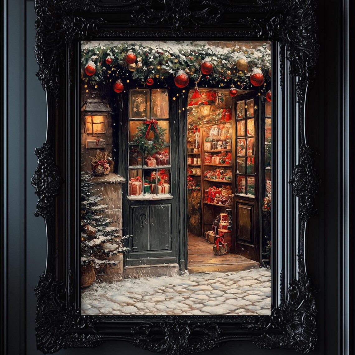 Vintage Christmas Old World Oil Painting Art Print