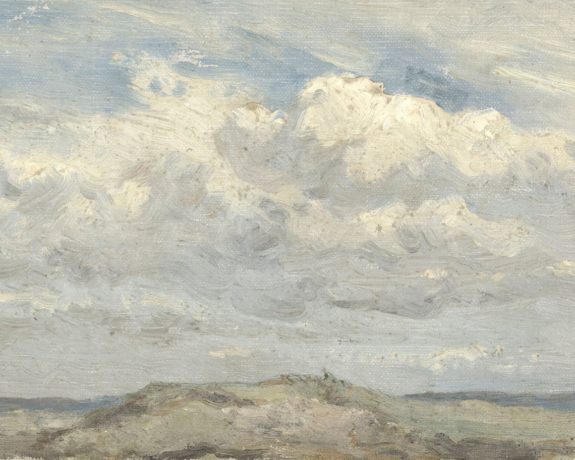 Vintage Neutral Sky Landscape Oil Painting Art Print - Image 3