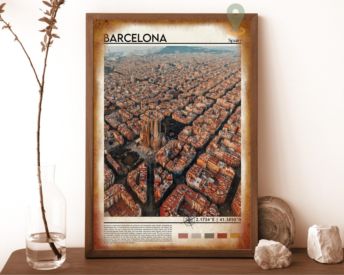 Barcelona Spain Aerial View Sagrada Familia Cityscape Travel Poster - Image 6