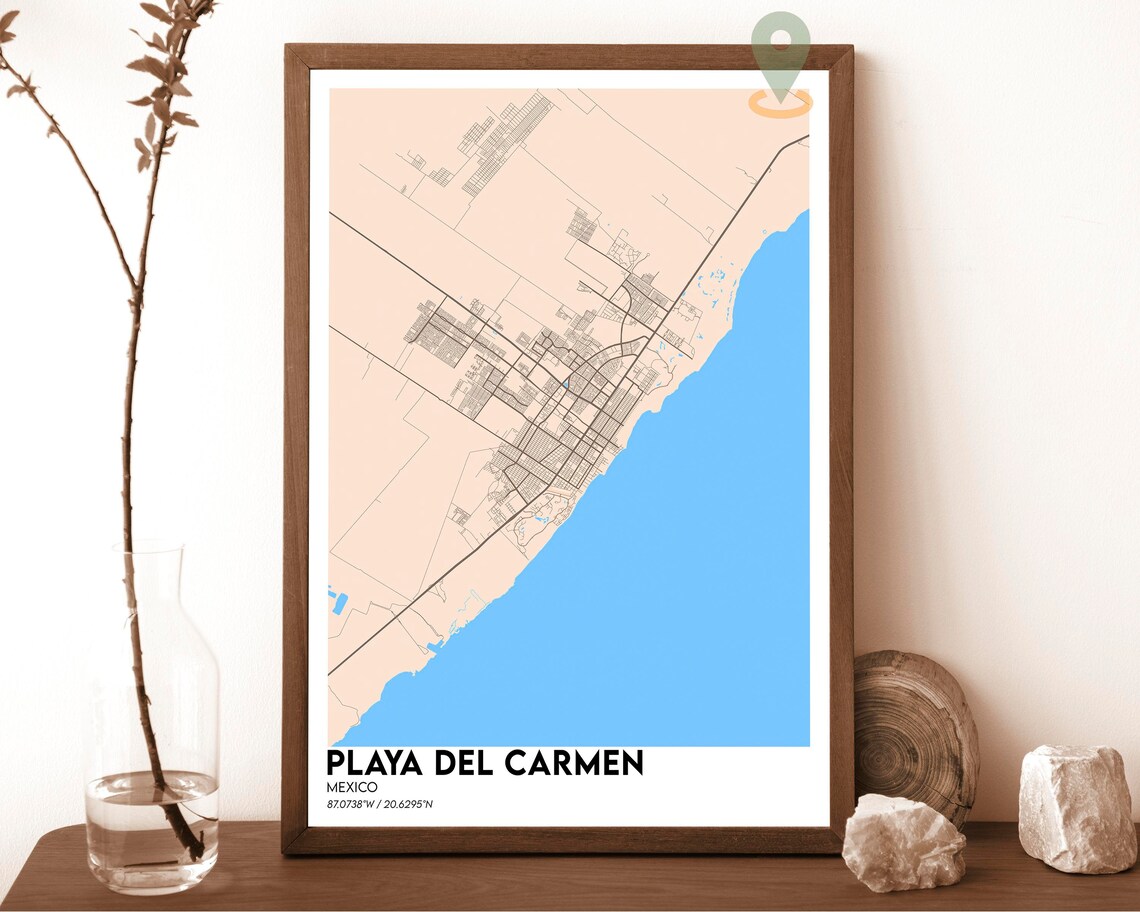 Playa Del Carmen Mexico Navy Gold Bold Minimal Street Map Poster - Image 5