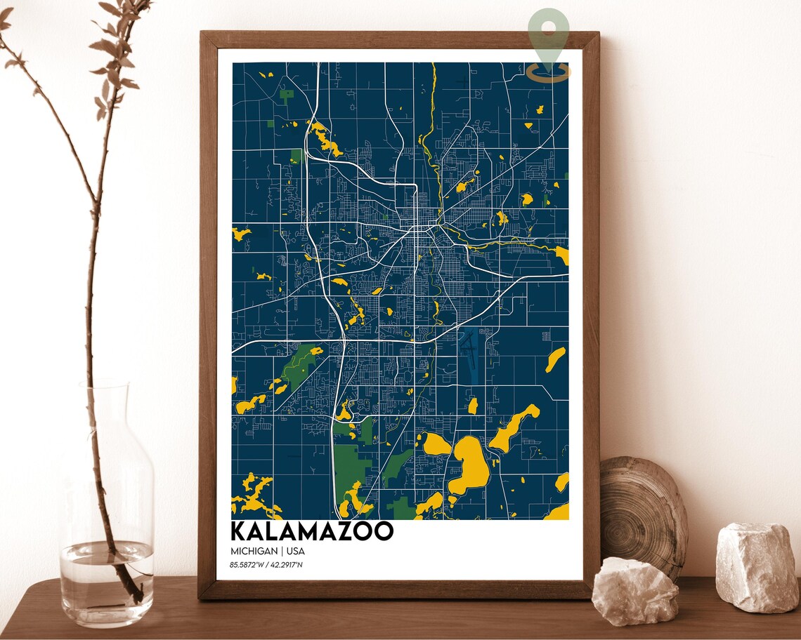 Kalamazoo Michigan Cream Burgundy Minimalist City Map Wall Art - Image 2